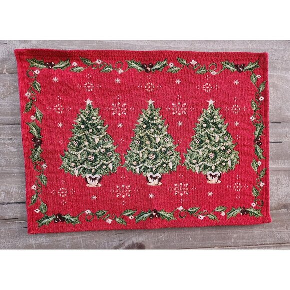 Festive Christmas Tree Woven Tapestry Placemats With Holly Border 17"by 12" - Picture 6 of 6